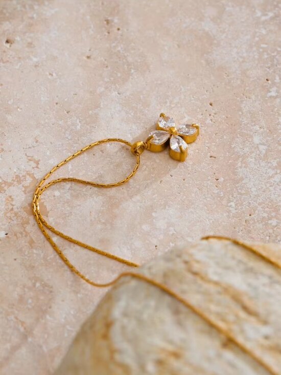 Cubic Zirconia Flower Station Pendant Necklace - Picture 3 of 8